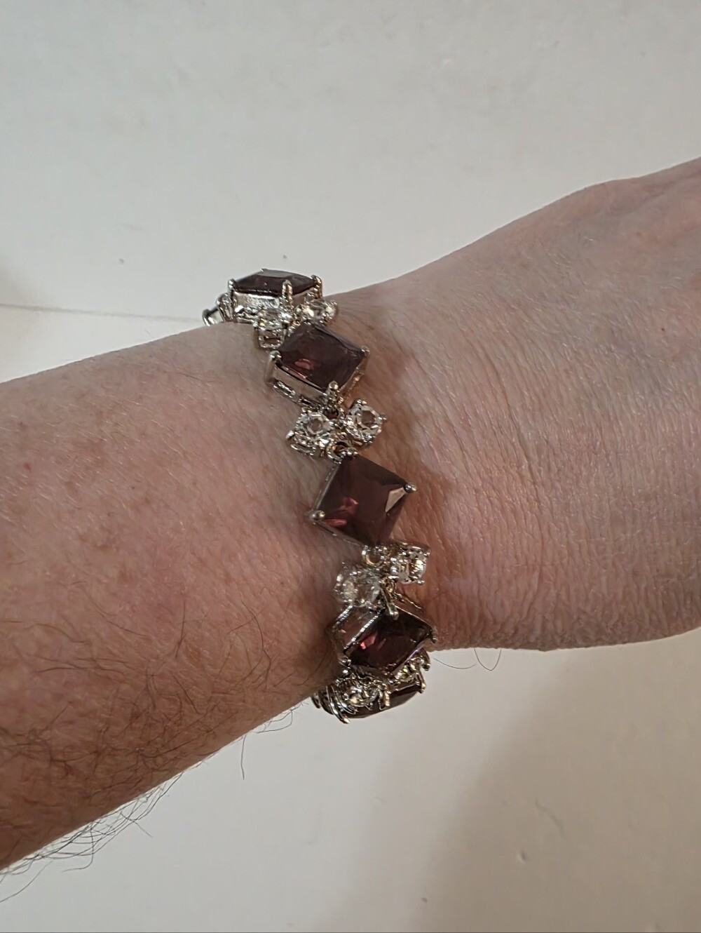 Purple & Clear Crystal Silvertone Tennis Linked Bracelet Formal